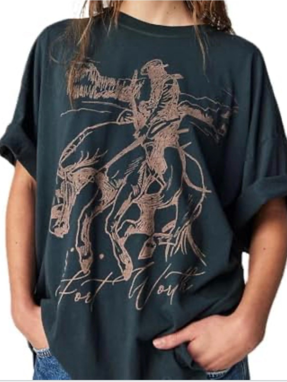 Daydreamer Black Short-Sleeve Tee with Tan Western Horse Graphic